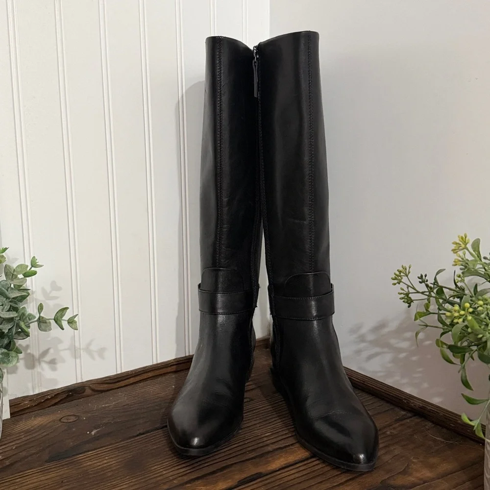 NWT Nine West Black Leather Knee-High Boots